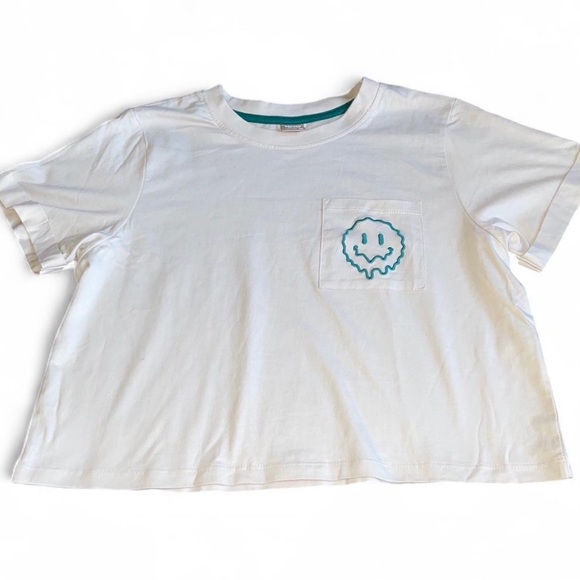 White Short Sleeve Tee with Smiley Pocket - Picture 1 of 5